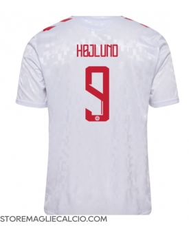 Danimarca Rasmus Hojlund #9 Maglia Gara Trasferta Repliche Europei 2024
